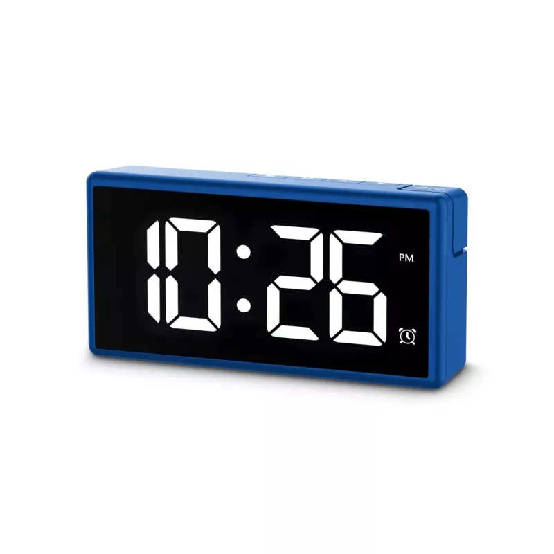 Cyfrowy budzik Hama Ibiza niebieski LCD Bateria USB 150x34x73mm