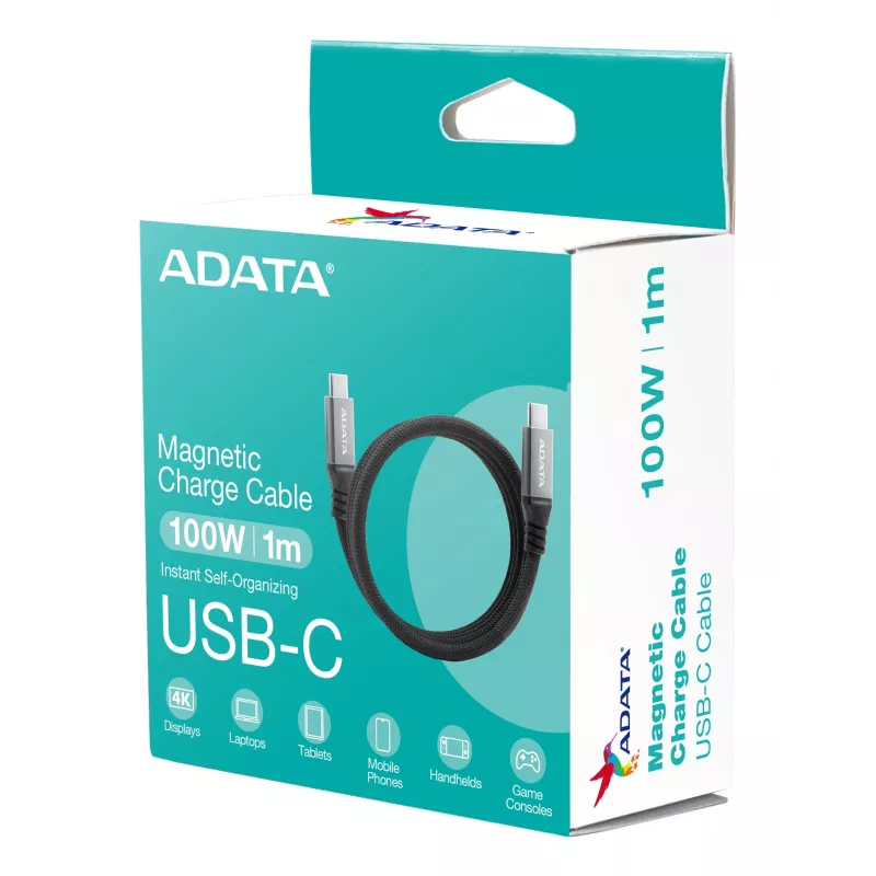 Przewód USB C do USB C ADATA CACCU3-100W-100AN-BK — USB 3.2 Gen 2 (10 Gbit/s), 1 m, czarny
