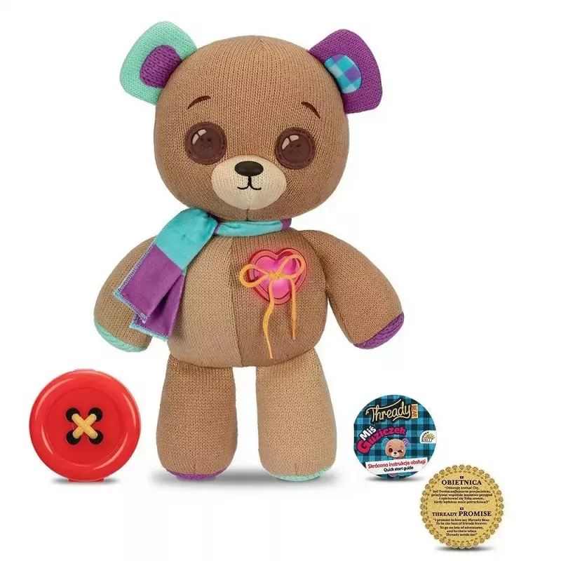Interaktywna maskotka pluszowa Cobi Thready Bear — zabawka aktywowana ruchem z dźwiękiem i czujnikami