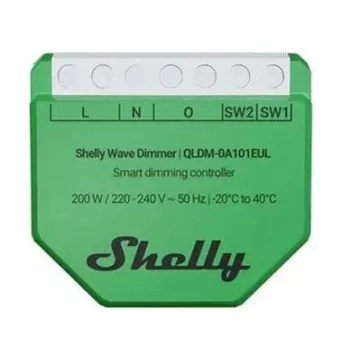 Shelly Wave Dimmer EU LR inteligentny sterownik ściemniacza — 2-kanałowy, bez przewodu neutralnego, 220–240 V, LED do 150 W, żarówki do 200 W, 864–868,4 MHz