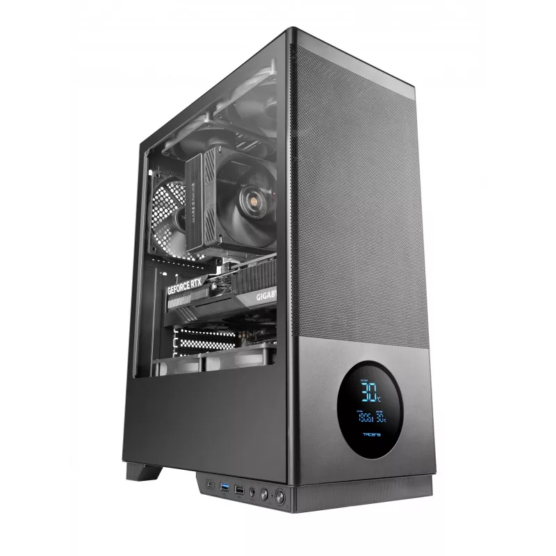 TACENS obudowa komputerowa 2SAGITTA20 Midi Tower, szkło hartowane, ATX/Micro-ITX/Mini-ITX, 1x3,5 cala + 2x2,5 cala, LED, wentylatory w zestawie