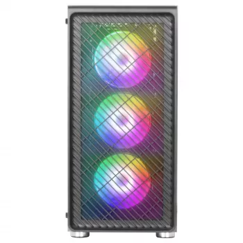 Mars Gaming MC-F Czarny, ATX Gaming Semitower, Pełne Okno ze Szkła Hartowanego, Front z Metalowej Siatki, 4 wentylatory ARGB 120 mm