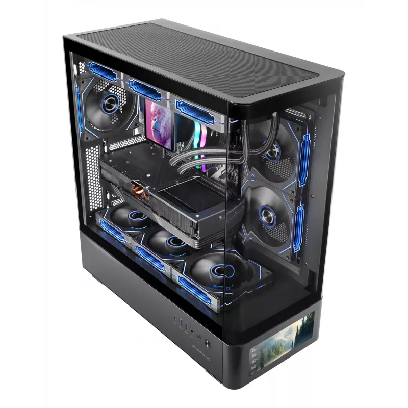 Obudowa PC TACENS Mars Gaming MCLCDPRO Midi Tower — czarna, wyświetlacz IPS 7,2 cala, montaż PSU na dole, obsługa ATX/Micro‑ATX/Mini‑ITX