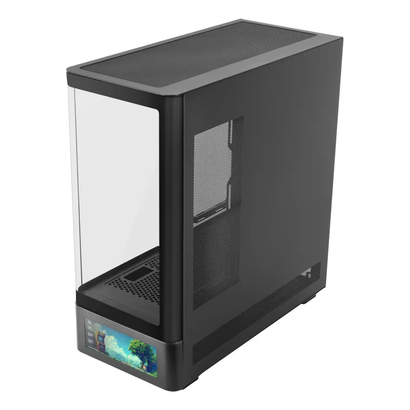 Obudowa PC TACENS Mars Gaming MCLCDPRO Midi Tower — czarna, wyświetlacz IPS 7,2 cala, montaż PSU na dole, obsługa ATX/Micro‑ATX/Mini‑ITX