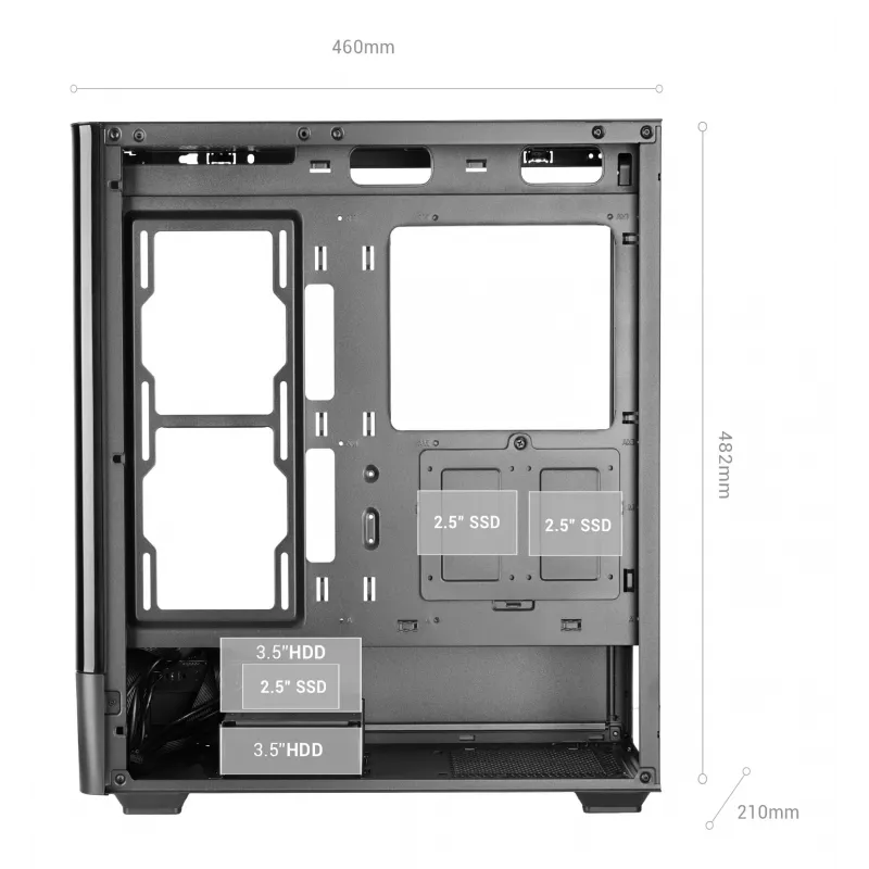 Obudowa PC TACENS Mars Gaming MCLCDPRO Midi Tower — czarna, wyświetlacz IPS 7,2 cala, montaż PSU na dole, obsługa ATX/Micro‑ATX/Mini‑ITX