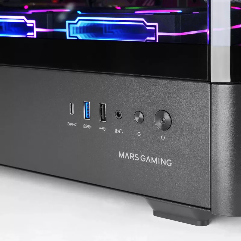 Obudowa PC TACENS Mars Gaming MCLCDPRO Midi Tower — czarna, wyświetlacz IPS 7,2 cala, montaż PSU na dole, obsługa ATX/Micro‑ATX/Mini‑ITX