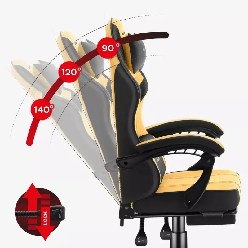 Fotel gamingowy huzaro Force 3.7 — ergonomiczny, wysoki obrotowy fotel, żółte siedzisko, regulowane podłokietniki, wysokość 107,5–116,5 cm