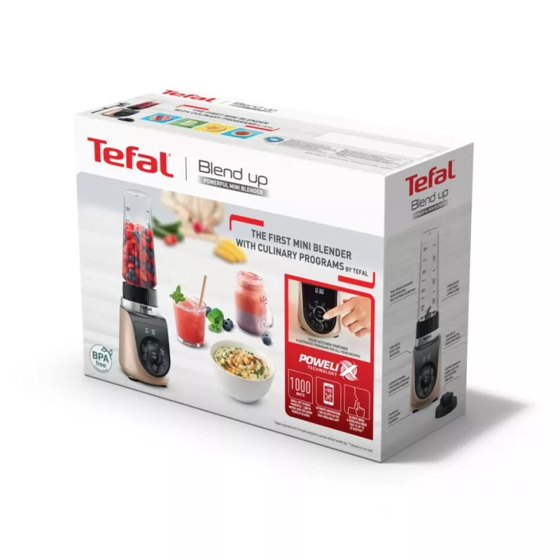 Blender stołowy Tefal Blend Up BL190AF0 — misa 0,85 L, 1000 W, 6-ostrzowy Powelix, pulsacyjny, kruszenie lodu (przezroczysty/czarny/beżowy)