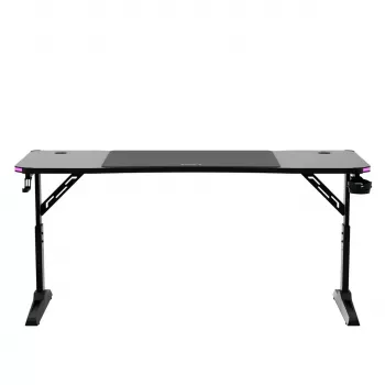 Biurko gamingowe huzaro Hero 4.6 RGB — czarny prostokątny blat 1600×600 mm, wysokość 560–790 mm, nogi w kształcie H, podświetlenie RGB