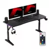 Biurko gamingowe huzaro Hero 4.6 RGB — czarny prostokątny blat 1600×600 mm, wysokość 560–790 mm, nogi w kształcie H, podświetlenie RGB