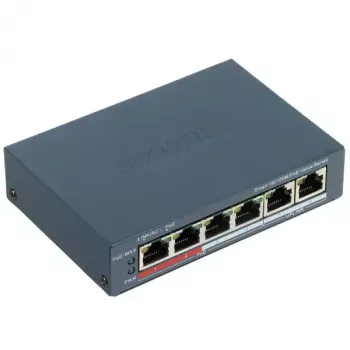 Przełącznik sieciowy Hikvision DS-3E1106P-EI — 6-portowy przełącznik Ethernet PoE, niezarządzalny, 10/100 Mbps
