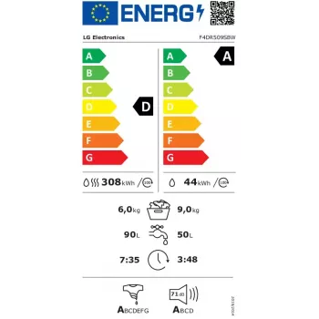 LG F4DR509SBW pralko-suszarka Wolnostojąca Ładowanie od przodu Czarny, Biały