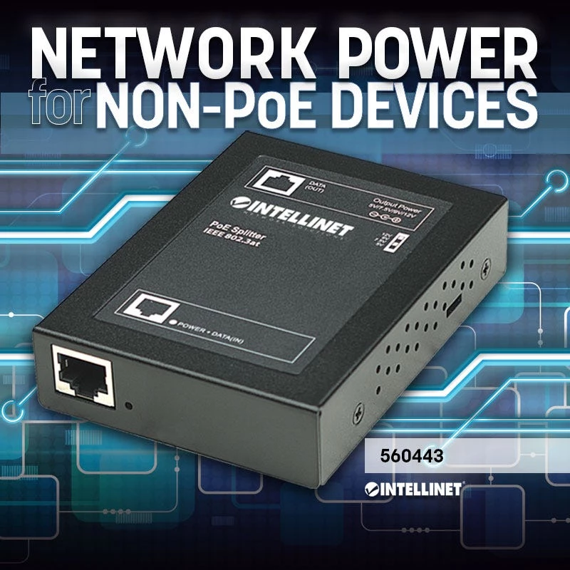 Intellinet Power over Ethernet (PoE+) Splitter, IEEE802.3at, 5, 7.5, 9 lub 12 V DC napięcie wyjściowe