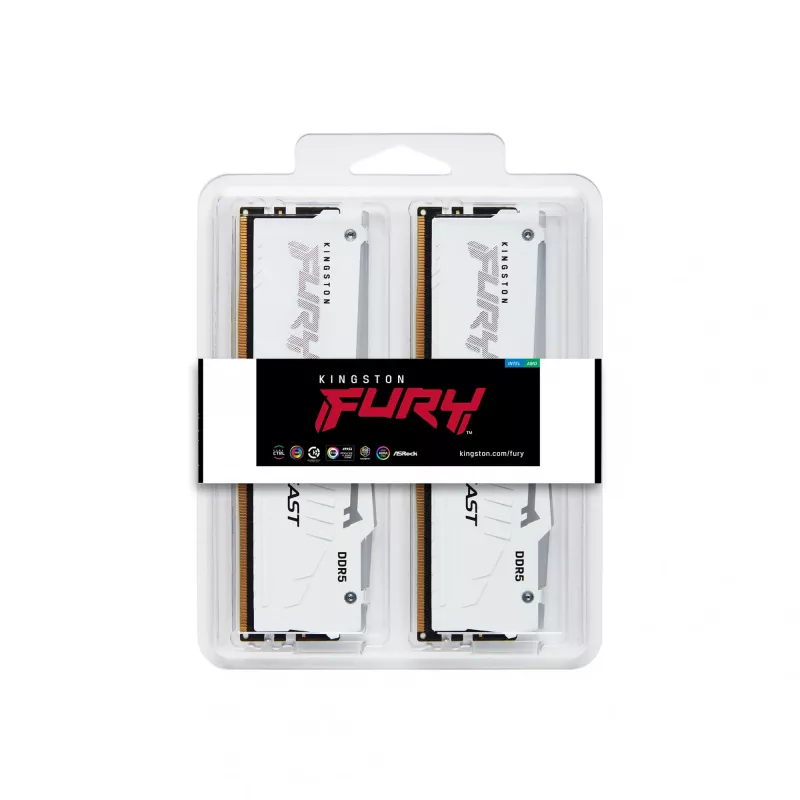 Kingston Technology FURY Beast 32GB 5600MT/s DDR5 CL40 DIMM (zestaw 2) Biały RGB XMP