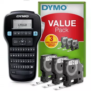 DYMO LabelManager 160 Zestaw startowy etykieciarki z 3 rolkami taśmy D1 | Ręczna drukarka etykiet | Klawiatura QWERTY | Idealna do biura lub domu