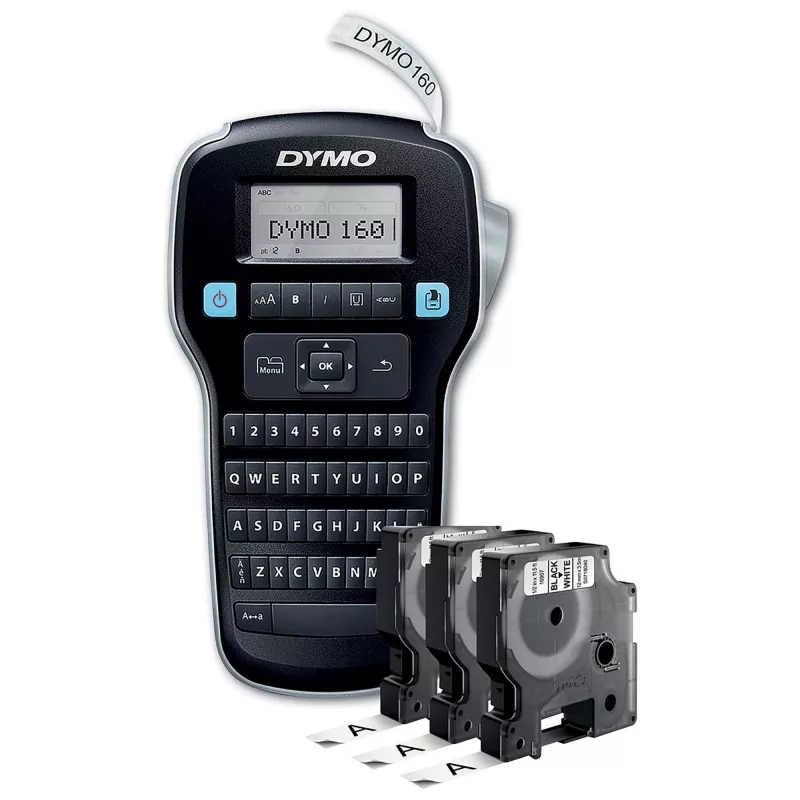 DYMO LabelManager 160 Zestaw startowy etykieciarki z 3 rolkami taśmy D1 | Ręczna drukarka etykiet | Klawiatura QWERTY | Idealna do biura lub domu