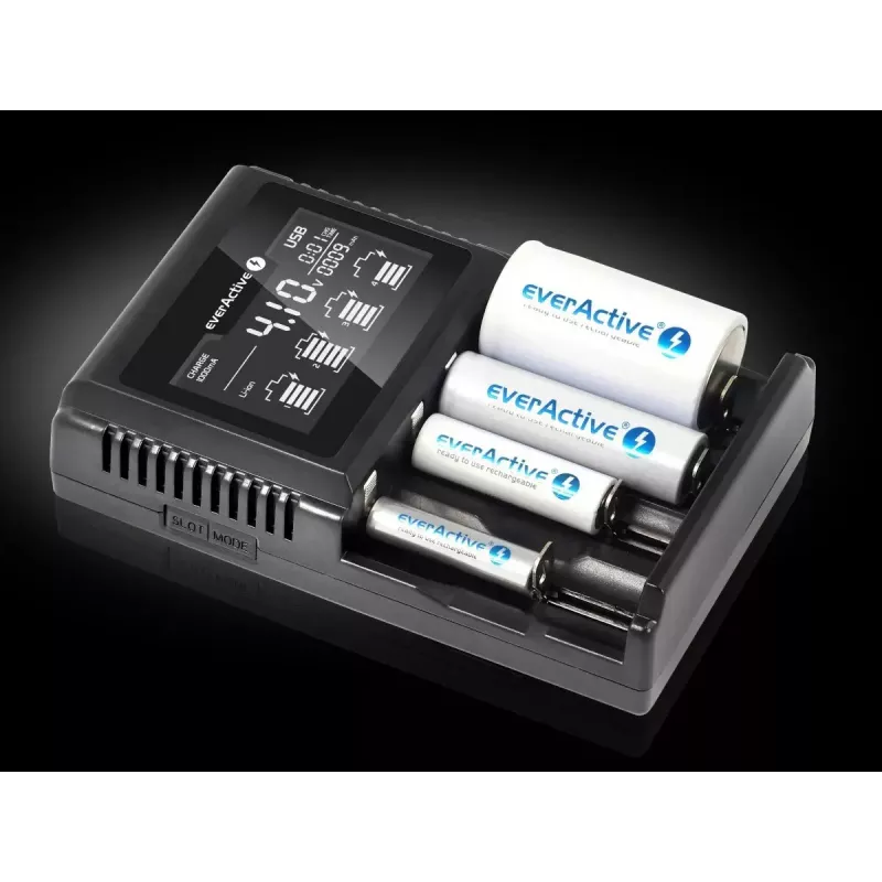 Ładowarka do akumulatorów everActive UC-4000 do akumulatorów domowych AA/AAA, 4 gniazda, 100–240 V, czarna