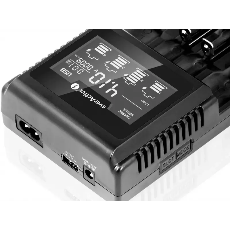 Ładowarka do akumulatorów everActive UC-4000 do akumulatorów domowych AA/AAA, 4 gniazda, 100–240 V, czarna