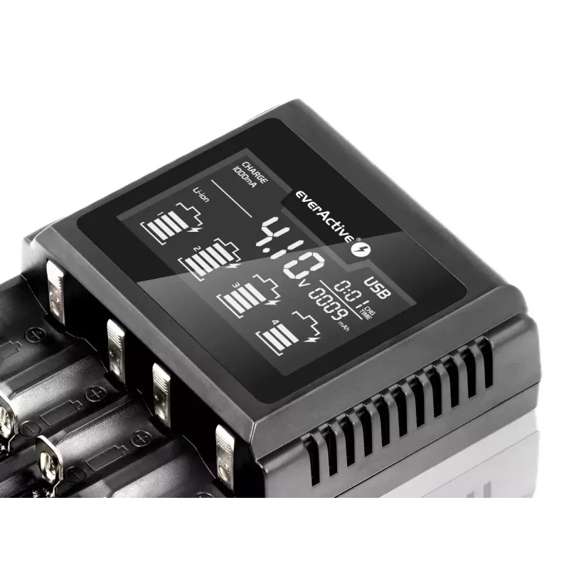 Ładowarka do akumulatorów everActive UC-4000 do akumulatorów domowych AA/AAA, 4 gniazda, 100–240 V, czarna