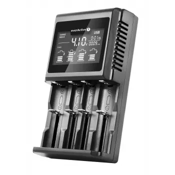 Ładowarka do akumulatorów everActive UC-4000 do akumulatorów domowych AA/AAA, 4 gniazda, 100–240 V, czarna