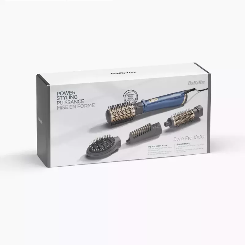 Szczotka do suszenia włosów BaByliss Style Pro 1000 AS965E — 1000 W, przewód 2,5 m, 4 końcówki, grzałka ceramiczna, jonizacja, automatyczny obrót