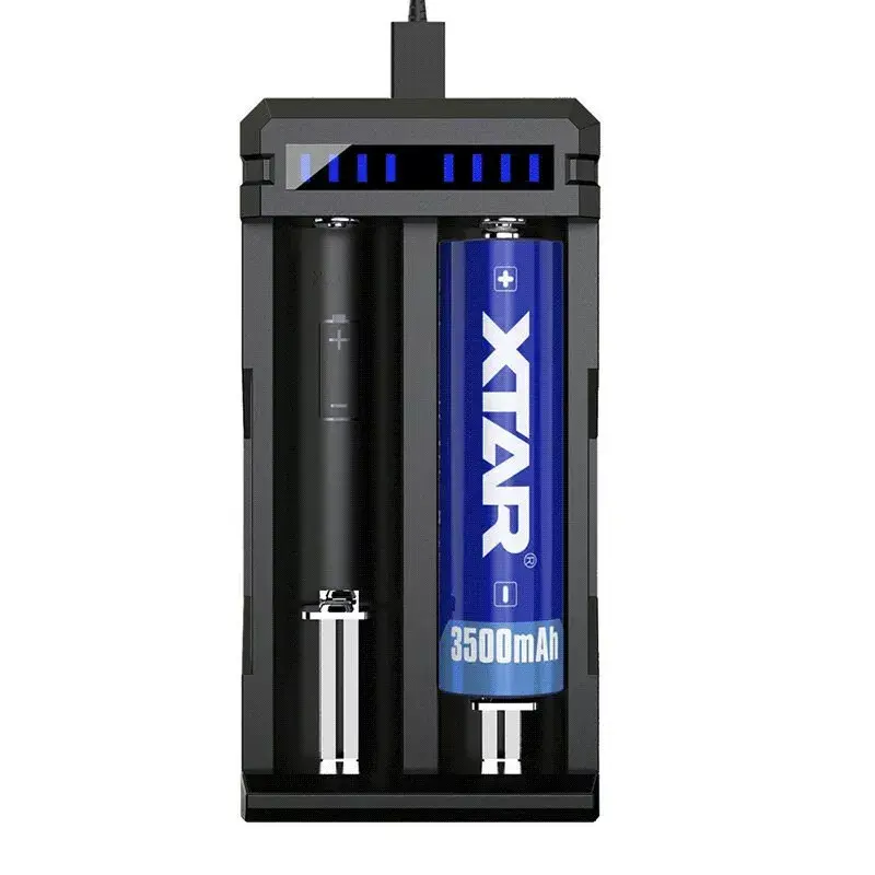 Ładowarka do akumulatorów XTAR SC2 Li-ion 18650 USB-C 2 gniazda, zasilanie USB-C, wskaźniki LED, czarna