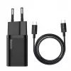 Ładowarka sieciowa Baseus TZCCSUP-L01, USB-C 1 port, 18W, 100–240V AC, kabel 1 m, czarna