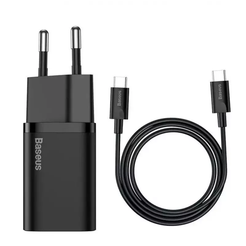Ładowarka sieciowa Baseus TZCCSUP-L01, USB-C 1 port, 18W, 100–240V AC, kabel 1 m, czarna