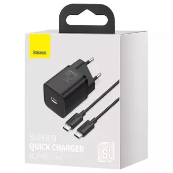 Ładowarka sieciowa Baseus TZCCSUP-L01, USB-C 1 port, 18W, 100–240V AC, kabel 1 m, czarna