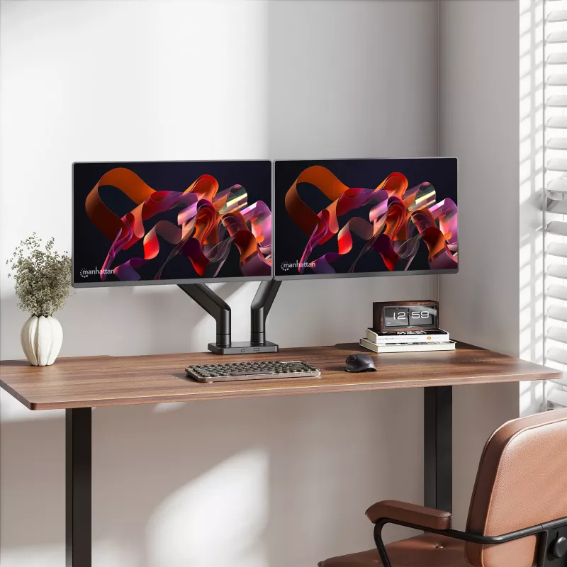 Manhattan TV i Monitor Mount Biurko Pełny Ruch Sprężyna 2 ekrany 13-45 Czarny