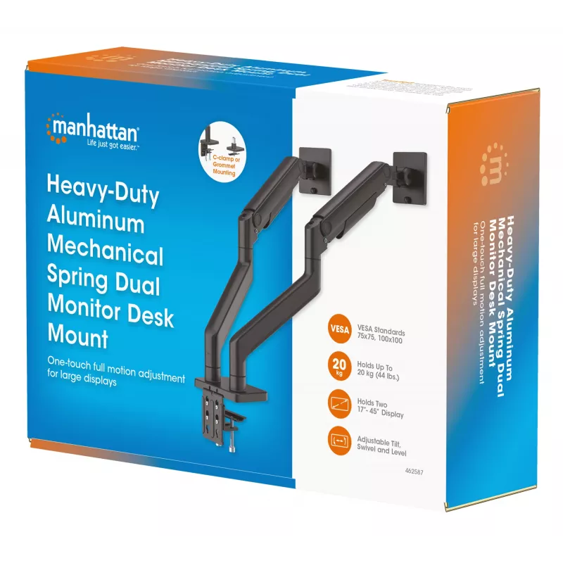 Manhattan TV i Monitor Mount Biurko Pełny Ruch Sprężyna 2 ekrany 13-45 Czarny