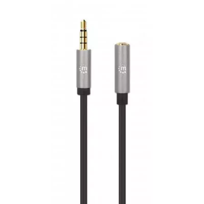 Kabel przedłużający 3,5 mm Manhattan 1 m Męski/Żeński Smukła konstrukcja Czarny/Srebrny