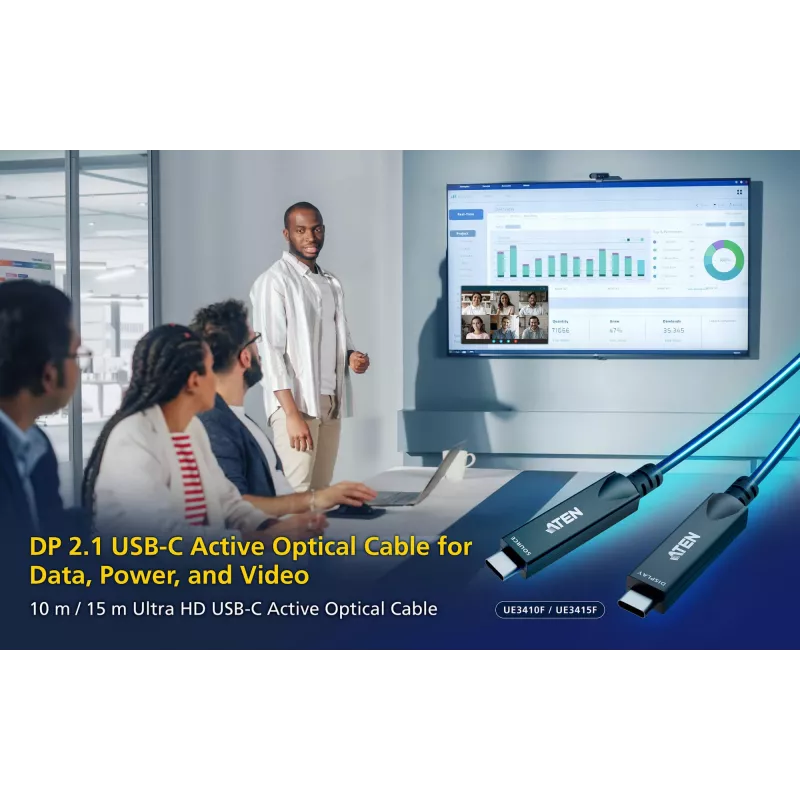 Kabel AOC USB-C ATEN UE3410F-AT, 10 m, USB-C na USB-C, 10 Gbit/s, czarny