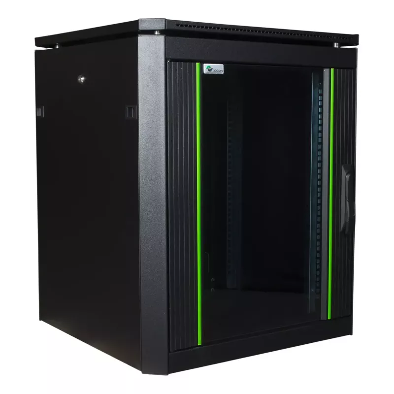 Wolnostojący stojak Lanview RDL12U66BL — 12U, 600 kg, zamek na klucz, regulowane nóżki, zarządzanie kablami, IP40, czarny