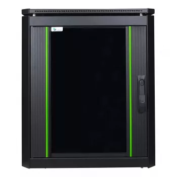 Wolnostojący stojak Lanview RDL12U66BL — 12U, 600 kg, zamek na klucz, regulowane nóżki, zarządzanie kablami, IP40, czarny
