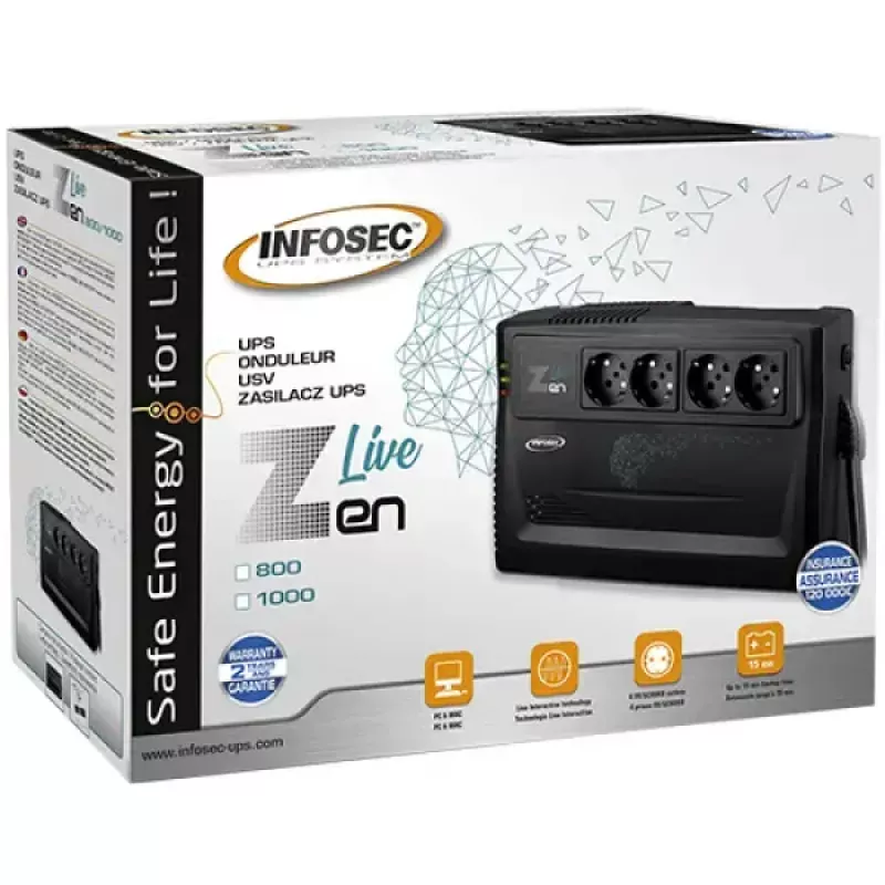 Zasilacz bezprzerwowy Infosec Zen Live 800 Line-Interactive 0,8 kVA (480 W) 4 gniazda AC, akumulator 12 V 7 Ah