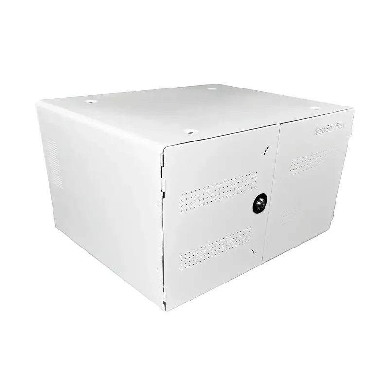 Przenośna szafka do zarządzania urządzeniami LEBA NoteBox 16 z zamkiem na klucz, portami USB-C, 12 W na urządzenie, USB 2.0, montaż na ścianie lub stole, biała