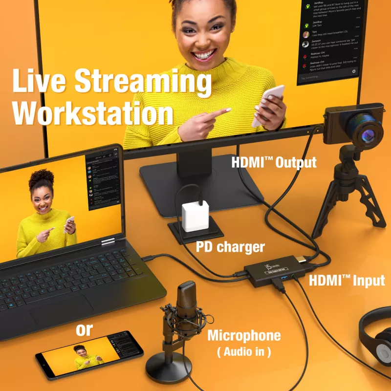 Koncentrator USB do przechwytywania wideo j5create JVA01-N 1920x1080 30Hz czarny