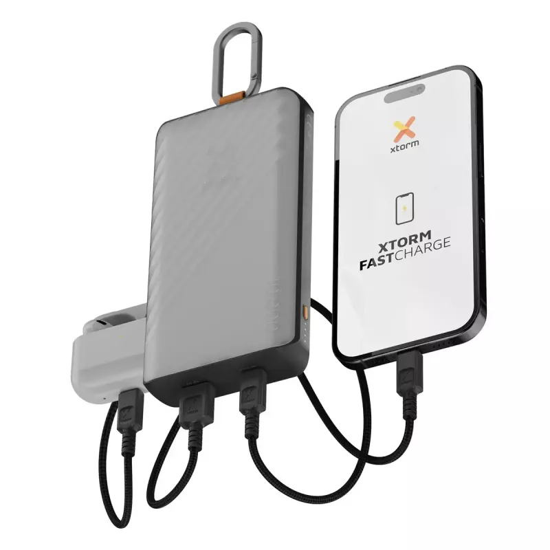 Power bank Xtorm XG2S101 — 10000 mAh LiPo, 30 W, USB‑C + USB‑A, szary/czarny/pomarańczowy