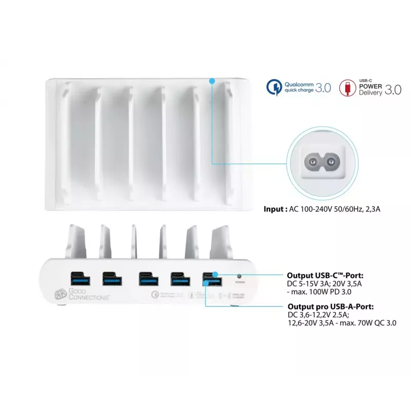 Wolnostojąca stacja ładująca Alcasa PCA-D006W biała 110W 100-240V