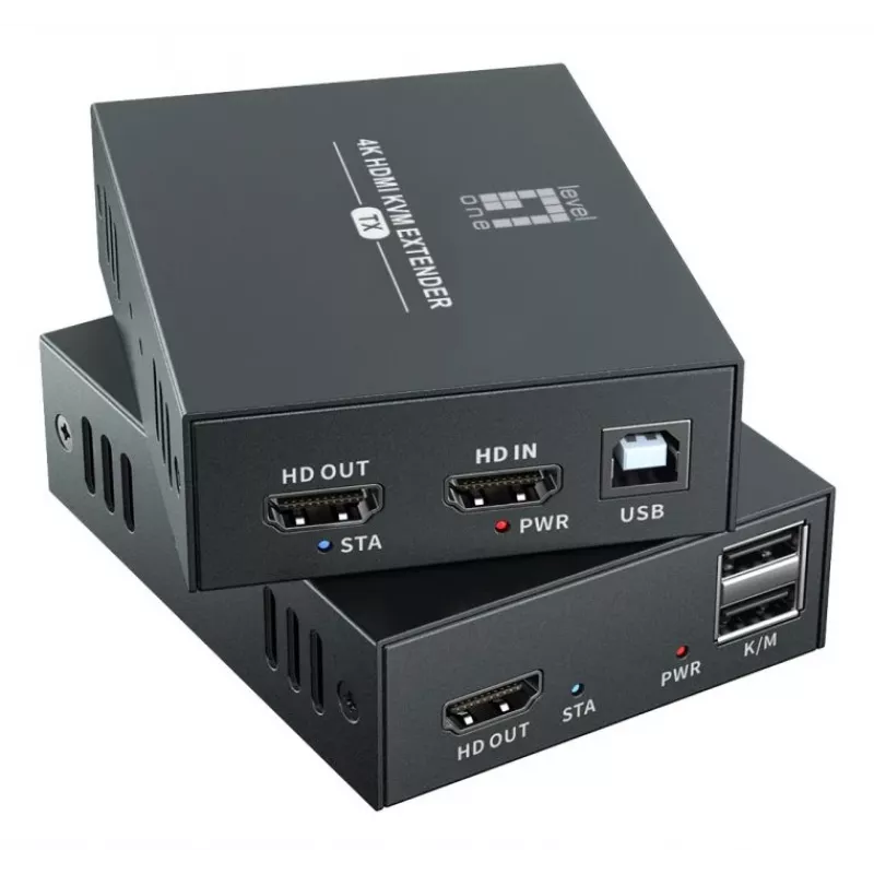 Przedłużacz AV (nadajnik i odbiornik) LEVELONE HVE-8111, 3840x2160, Cat6, USB-A/USB-B, DC 12V (2 szt.)