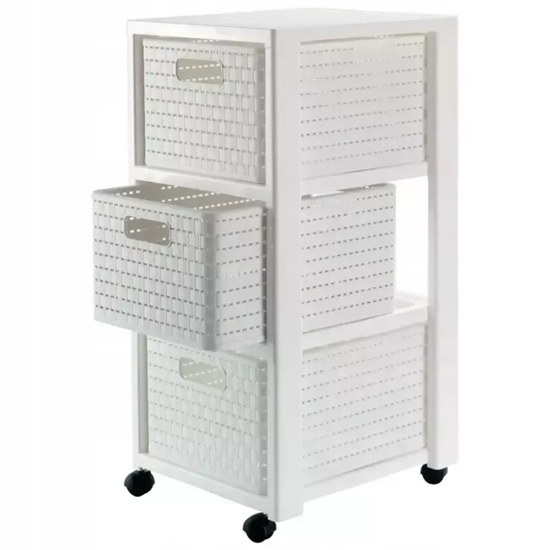 Półka plastikowa rotho Country 3-szufladowa, biała, 71,2×32,5×37,5 cm, technopolimer, kółka