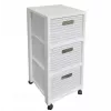 Półka plastikowa rotho Country 3-szufladowa, biała, 71,2×32,5×37,5 cm, technopolimer, kółka