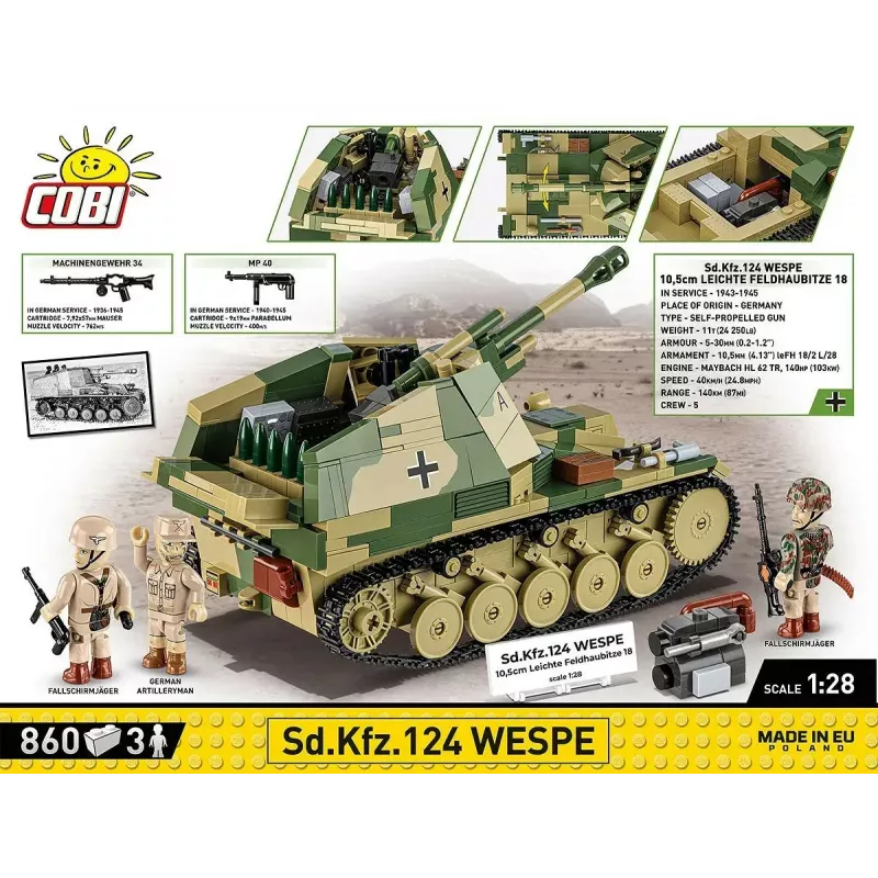 Cobi Blocks SD.KFZ.124 Wespe model kit, 860 blocks
