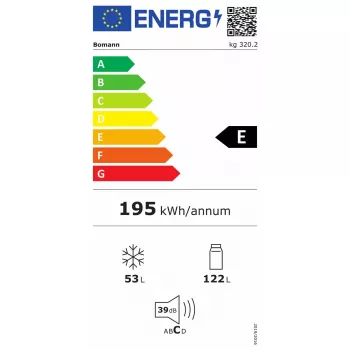 Wolnostojąca lodówka BOMANN KG 320.2 – 165 L łącznie (chłodziarka 122 L, zamrażarka 43 L), klasa E, 143 cm, biała