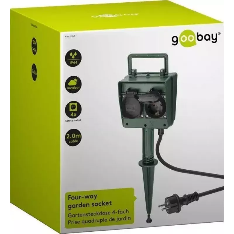 Przedłużacz zasilający Goobay 55943 2m 2 gniazda AC zewnętrzny czarno-zielony