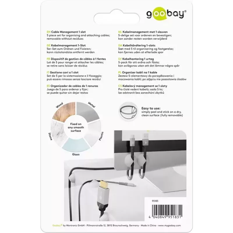 Uchwyt na kabel Goobay 95183 Biały 5 szt. Uniwersalny