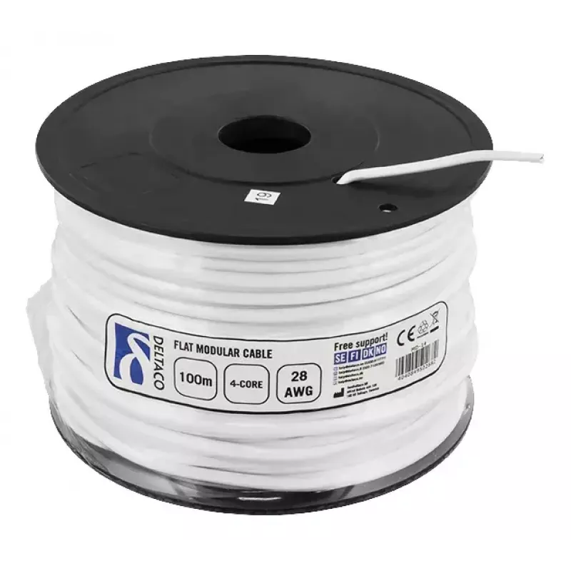 Kabel telefoniczny Deltaco MD-14 RJ11 100m biały