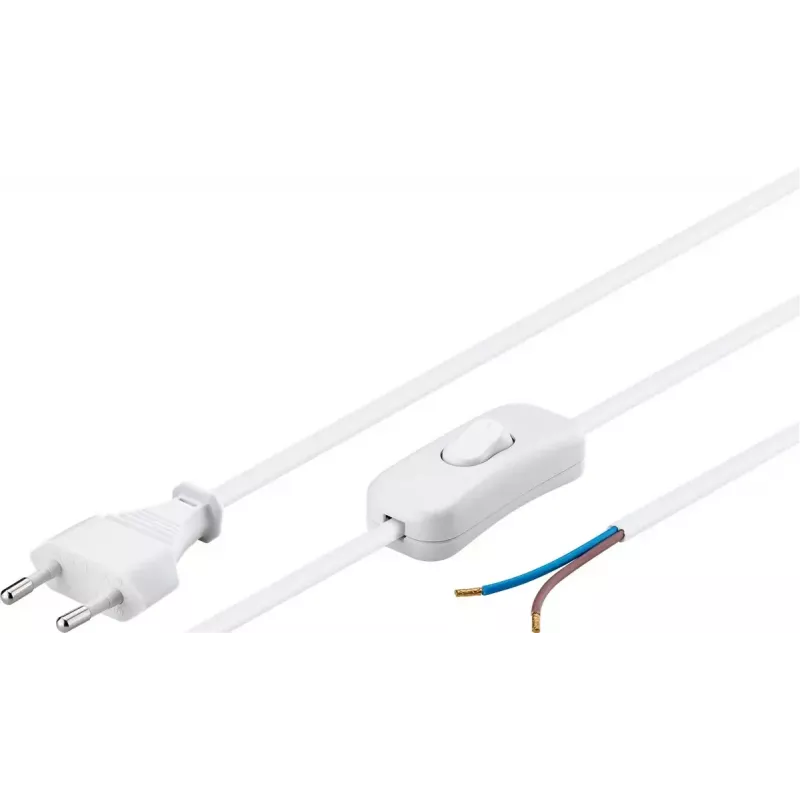 Kabel Goobay z wtyczką Euro do montażu - z przełącznikiem 1,5 m biały