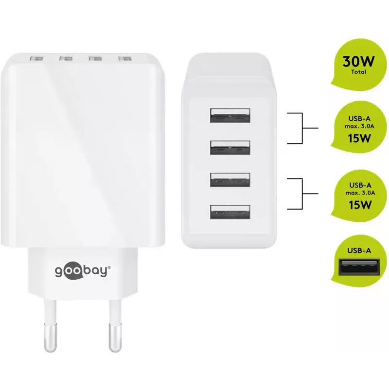 Ładowarka sieciowa Wentronic 44962 uniwersalna biała 4 porty USB 5V